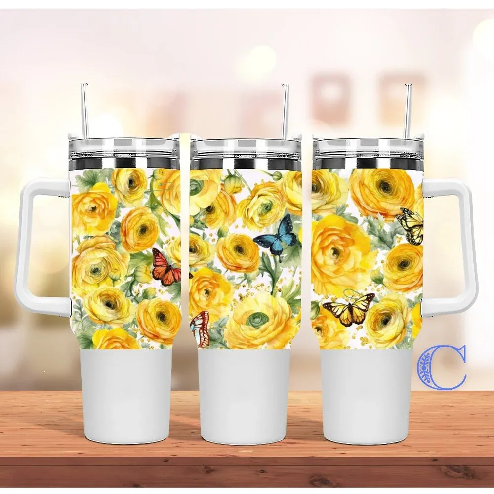 Beautiful Spring Bright Tropical Floral Flower 40 oz Tumbler/Water bottle/Mug wi